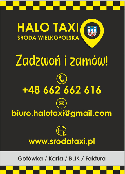 Zdjęcie na okładce dla Halo Taxi Środa Wielkopolska 24/7 – Przewóz Osób Taksówką i Obsługa Imprez Wielkopolska